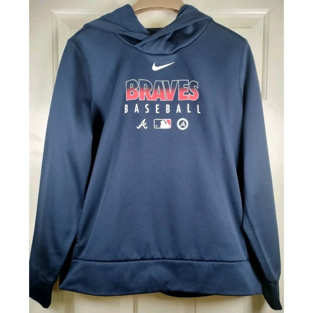 Nike MLB Atlanta Braves Authentic Collection Baseball Hoodie Navy Blue Men's L